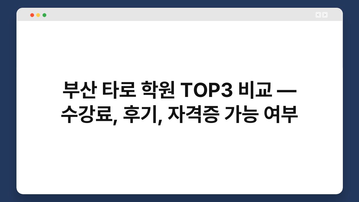 부산 타로 학원 TOP3 비교 — 수강료, 후기, 자격증 가능 여부